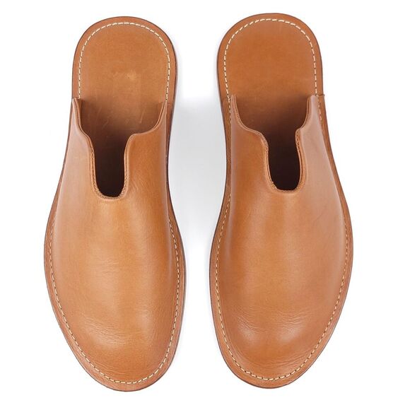 WP STANDARD Mr. Grumpy Leather Slippers Tan Brown Old Money Quiet Luxury Boho ML - Picture 1 of 8